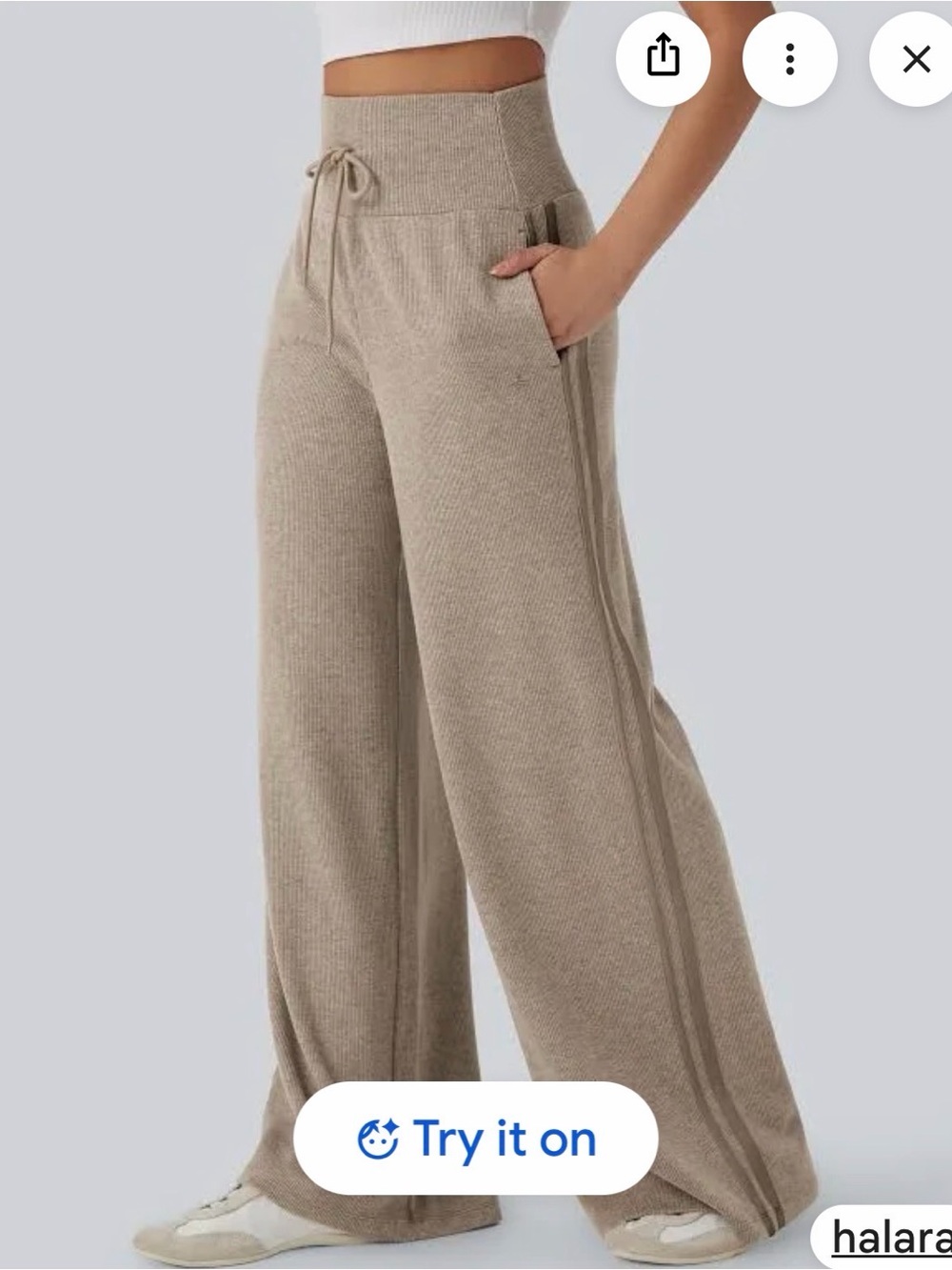 Halara Ribbed High Waisted Tummy Control Drawstring Wide Leg Color Block
